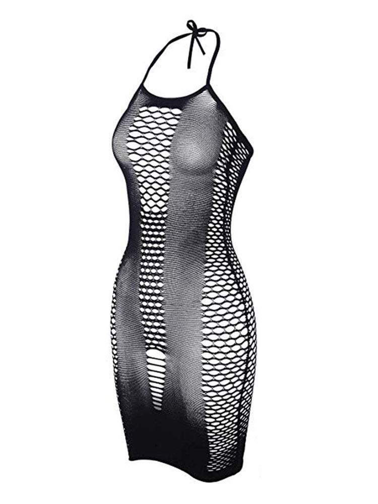 HYJC Women Bodystocking Lingerie Fishnet Babydoll Nightwear (8522-black), One Size