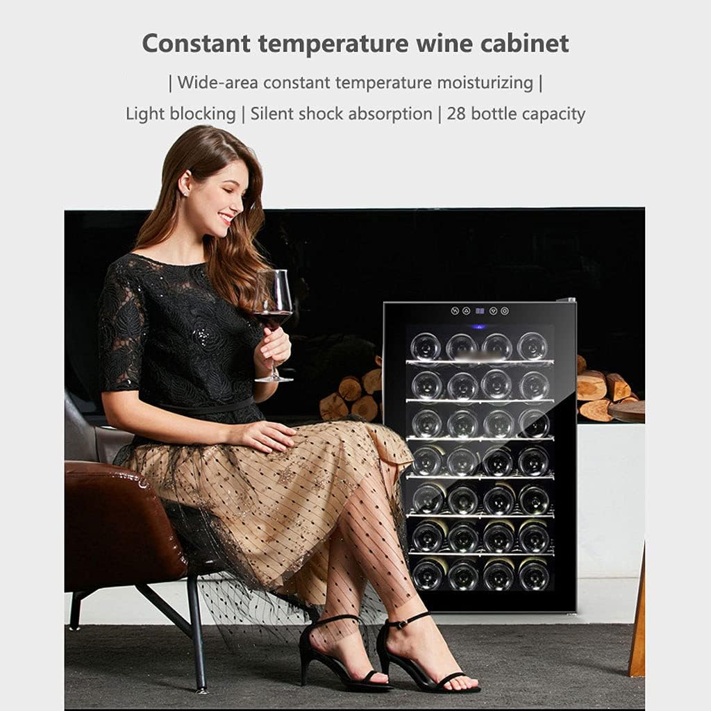 20 Inch Wine Cooler 28 Bottle Wine Refrigerator With Stainless Steel Tempered Glass Door Temp Memory Function Temperature Control Range: 12-18°C for Any Club Cafe Or Restaurant