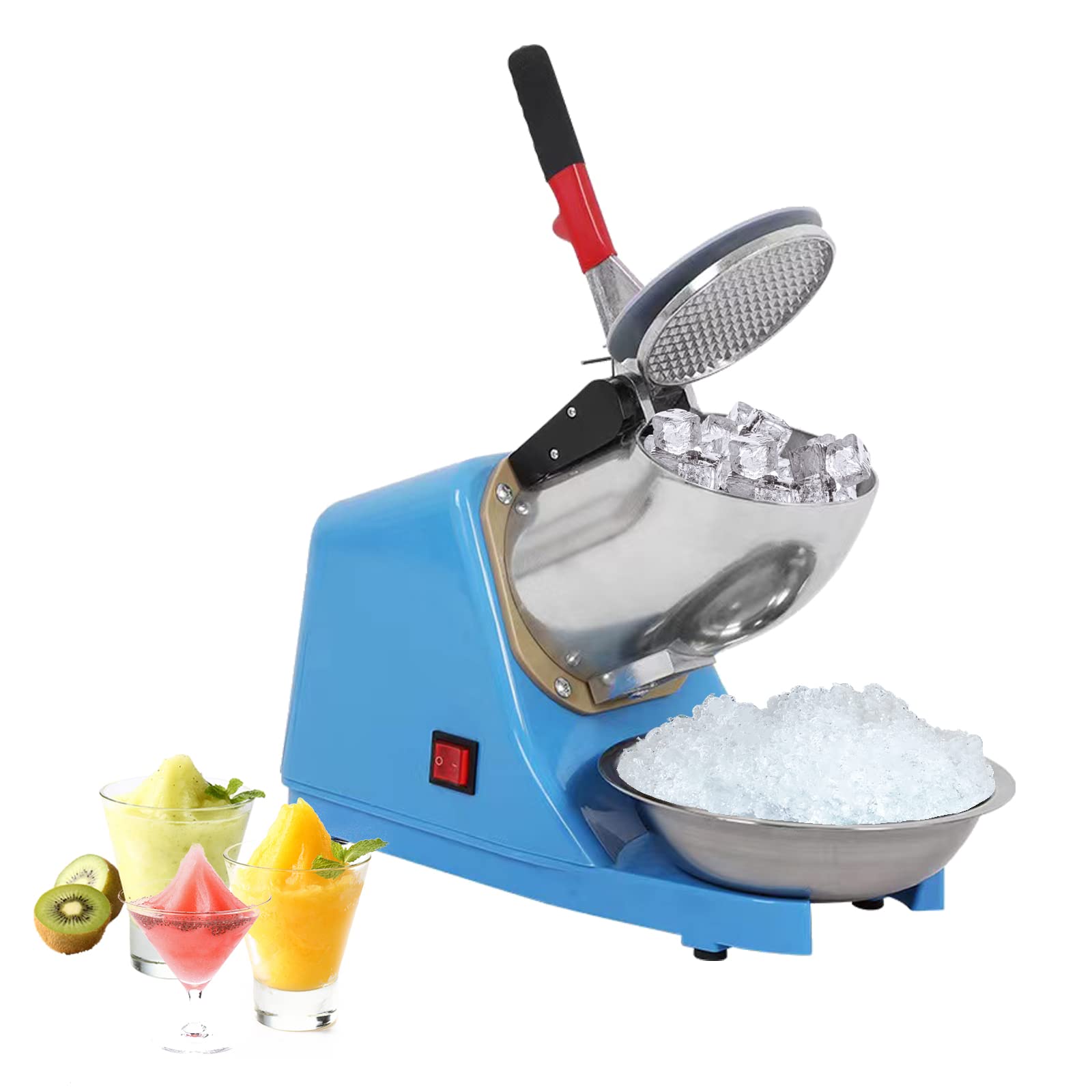 Trituradora de hielo eléctrica de 110 V, máquina portátil de acero inoxidable de 4 cuchillas para hielo afeitada, máquina de hielo afeitado de 300 W 2200 rpm, máquina de hielo afeitado con 2