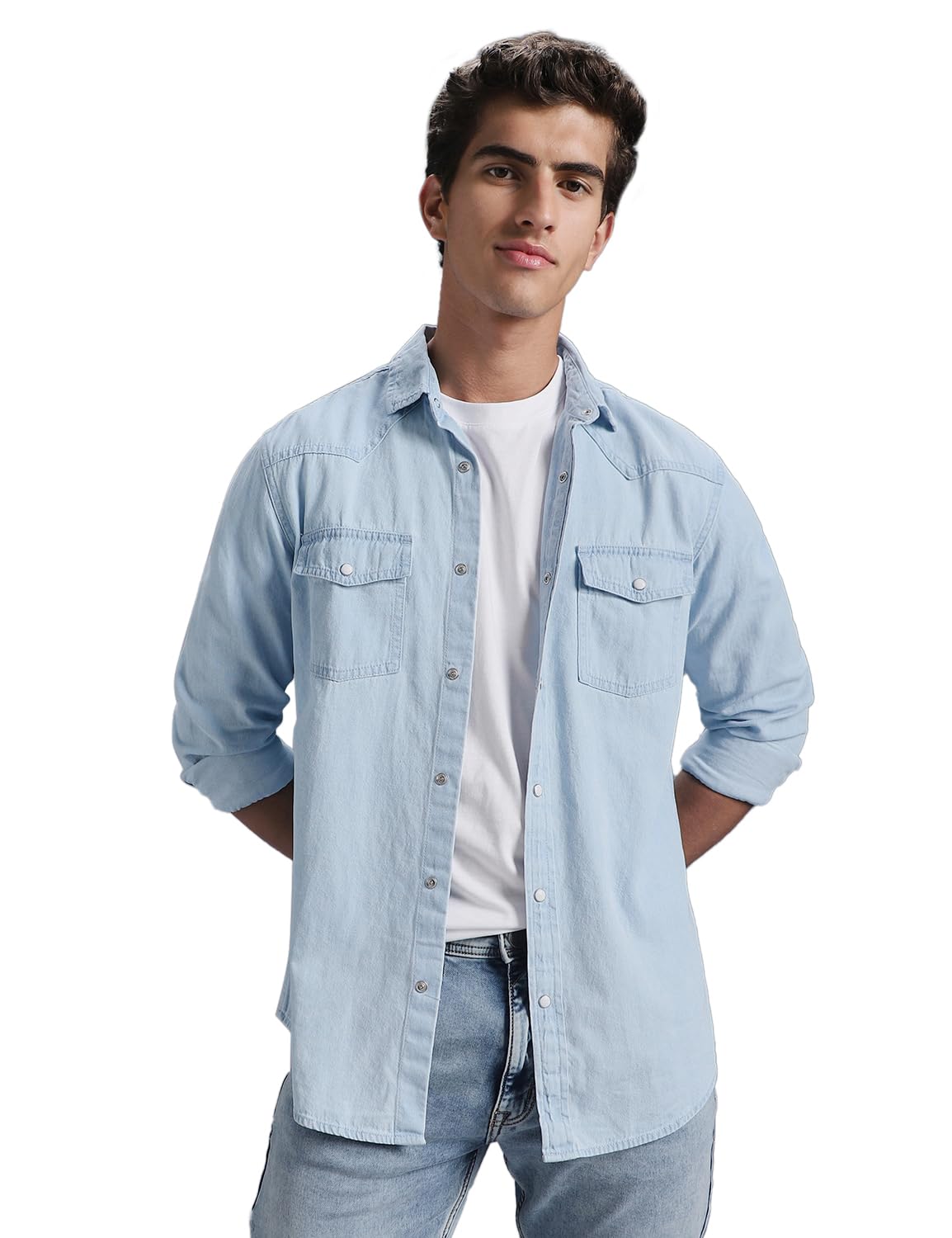 inkd Men's Full Sleeve Denim Shirt - Regular Fit | Double Pocket | Denim Shirts for Men | Men's Casual Shirts-picture-30