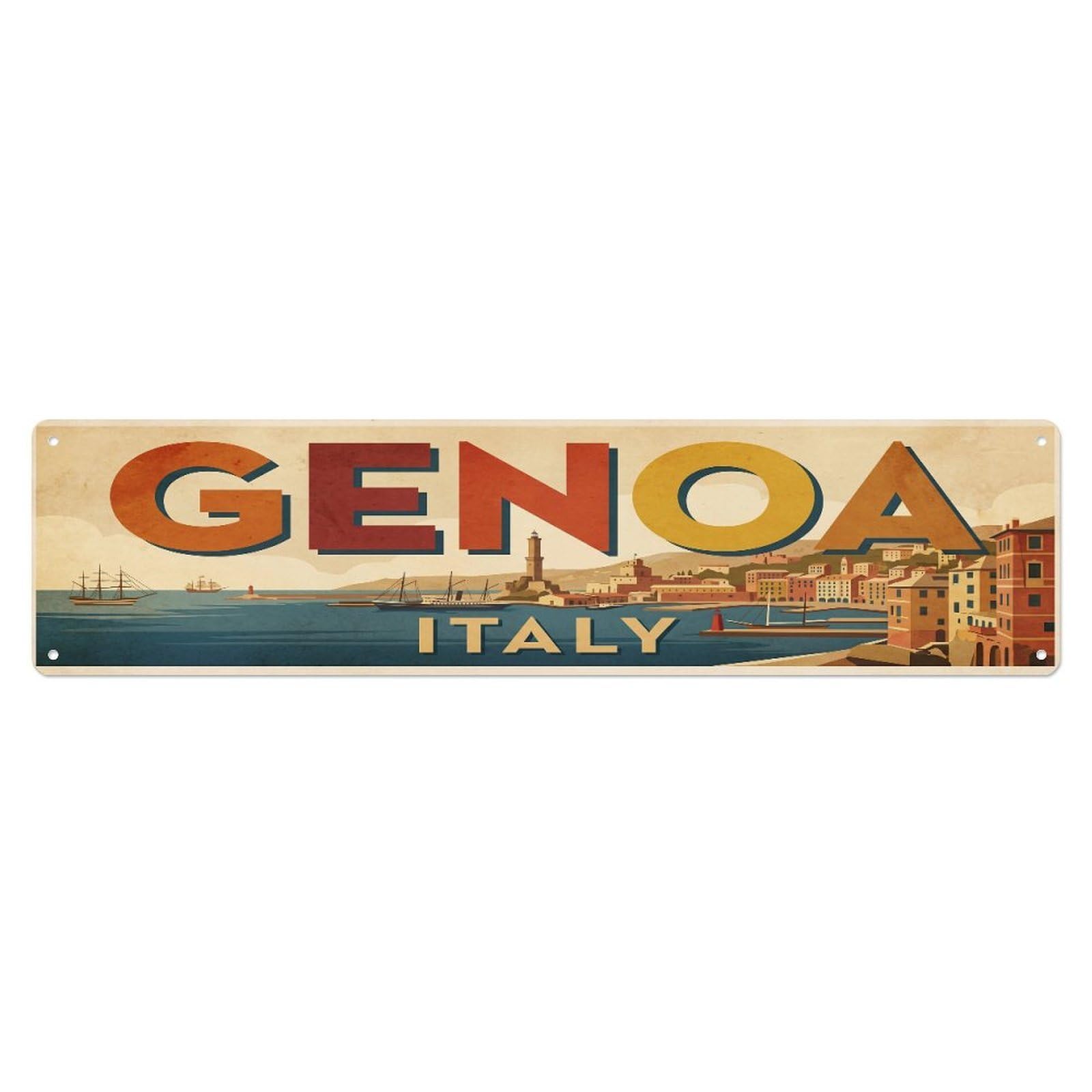 Metal Tin Sign Retro Travel Italy Genoa
