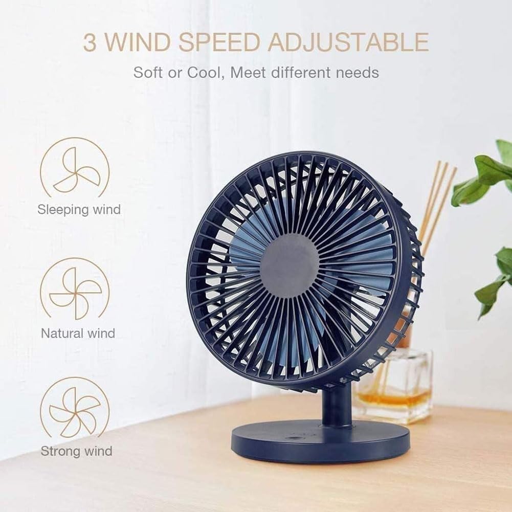 7 Inch Portable Table Fan with Adjustable Tilt Angle, Mini USB Rechargeable Quiet Compact Fan for Personal, Travel, Camping, Indoor and Outdoor (Samll)