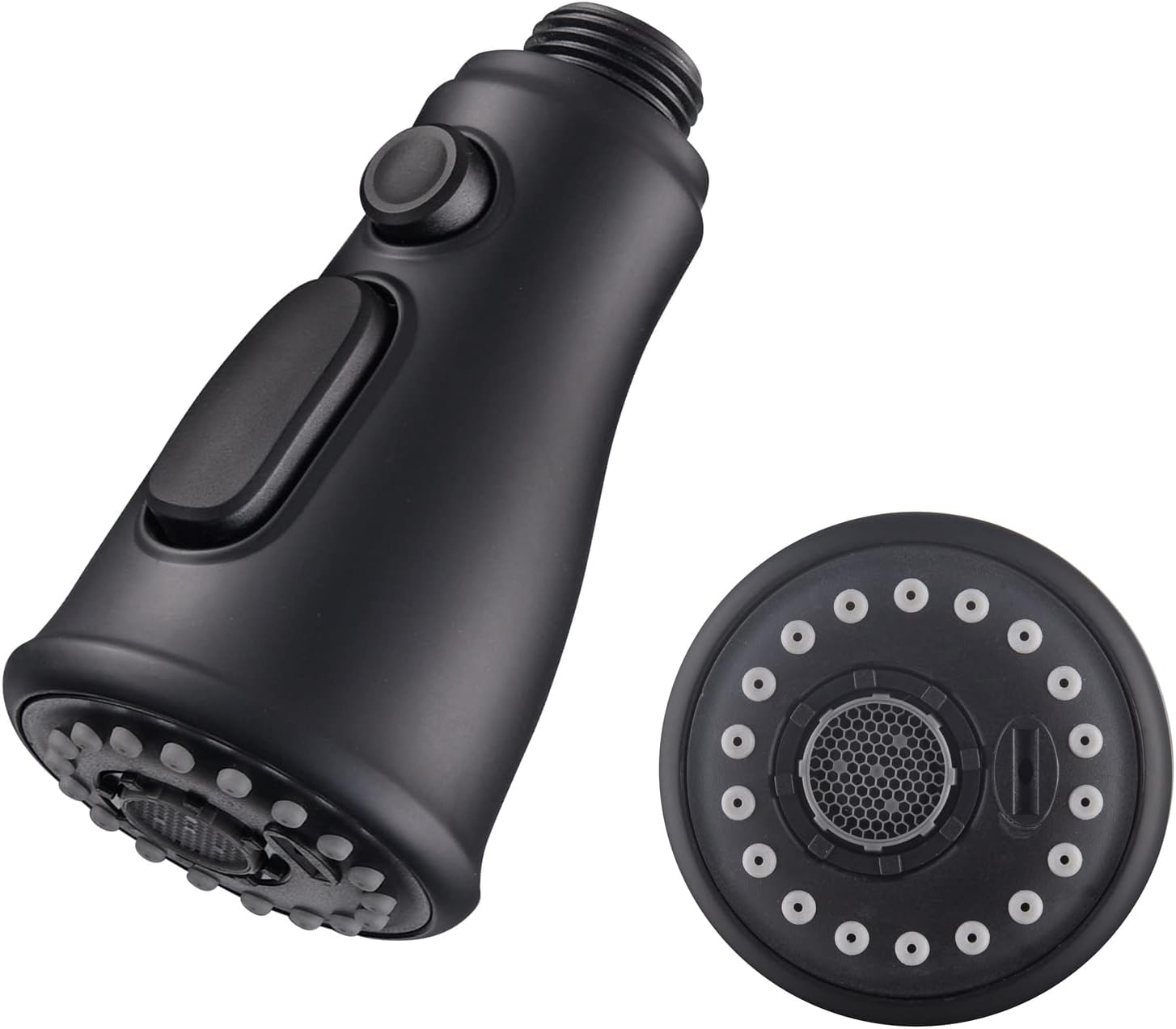 Kitchen Sink Pull Down Faucet Spout Replacement Black, 3 Function (Flow/Spray/Water Blade) Sprayer Nozzle with Check Valve, G1/2 Connector Only, ABS Plastic Material