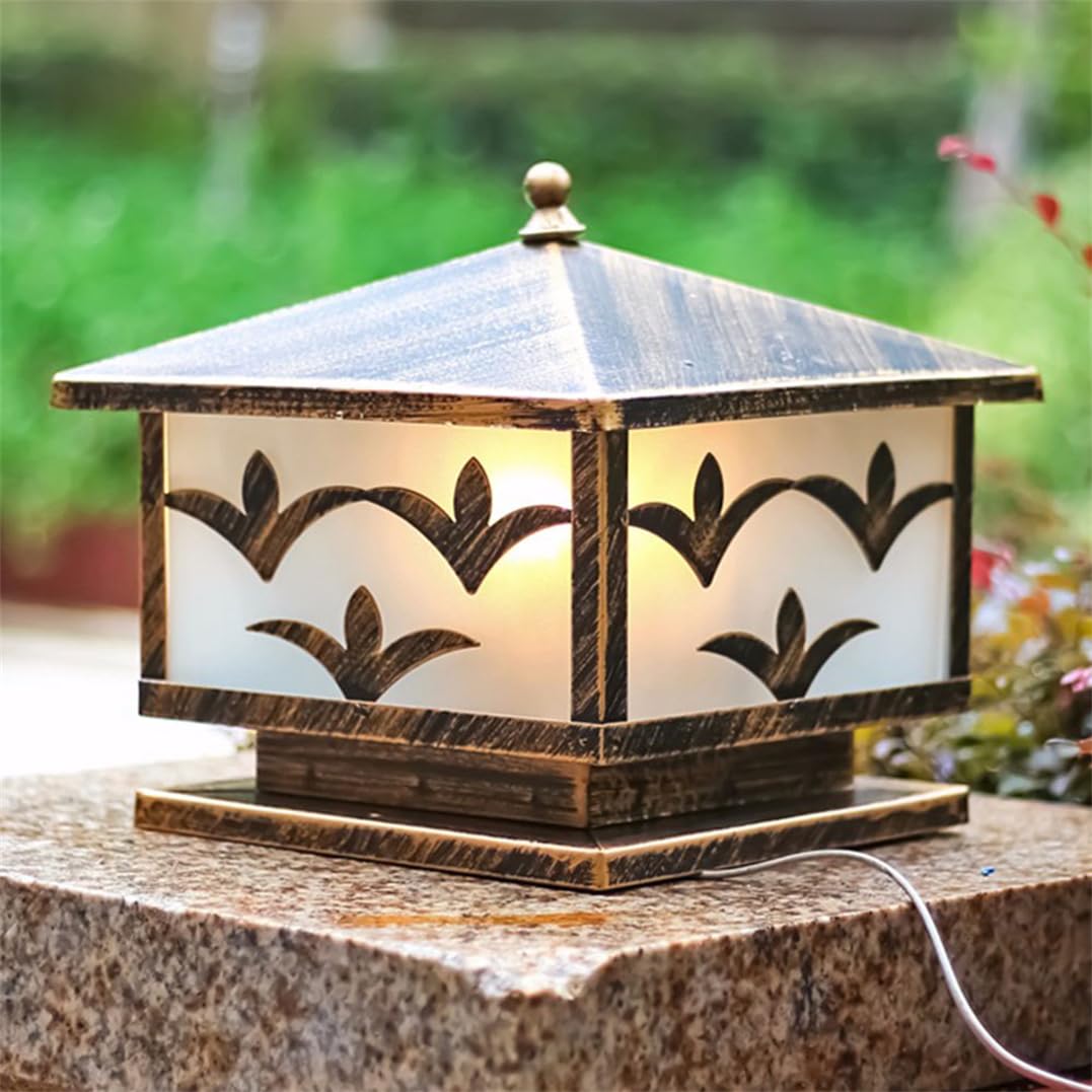 HCIPJQY Vintage Courtyard Patio Post Light Fixture Classic Bronze Finish Fence Post Cap Light with Waterproof Frosted Glass Shade Fits 4x4 Post for Garden,Gate Pillar, Pathway