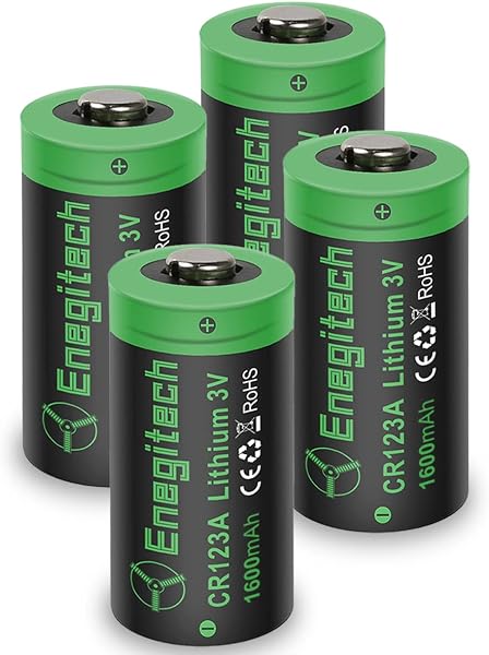 Enegitech CR123Aリチウム電池 123A 3Vバッテリー 1600mAh キュリオロックカメラフラッシュ スマートロック カメラ ビデオ スイッチボットロック 懐中電灯 指紋認証パッド用 非充電式 (CR123A 4個) - 1