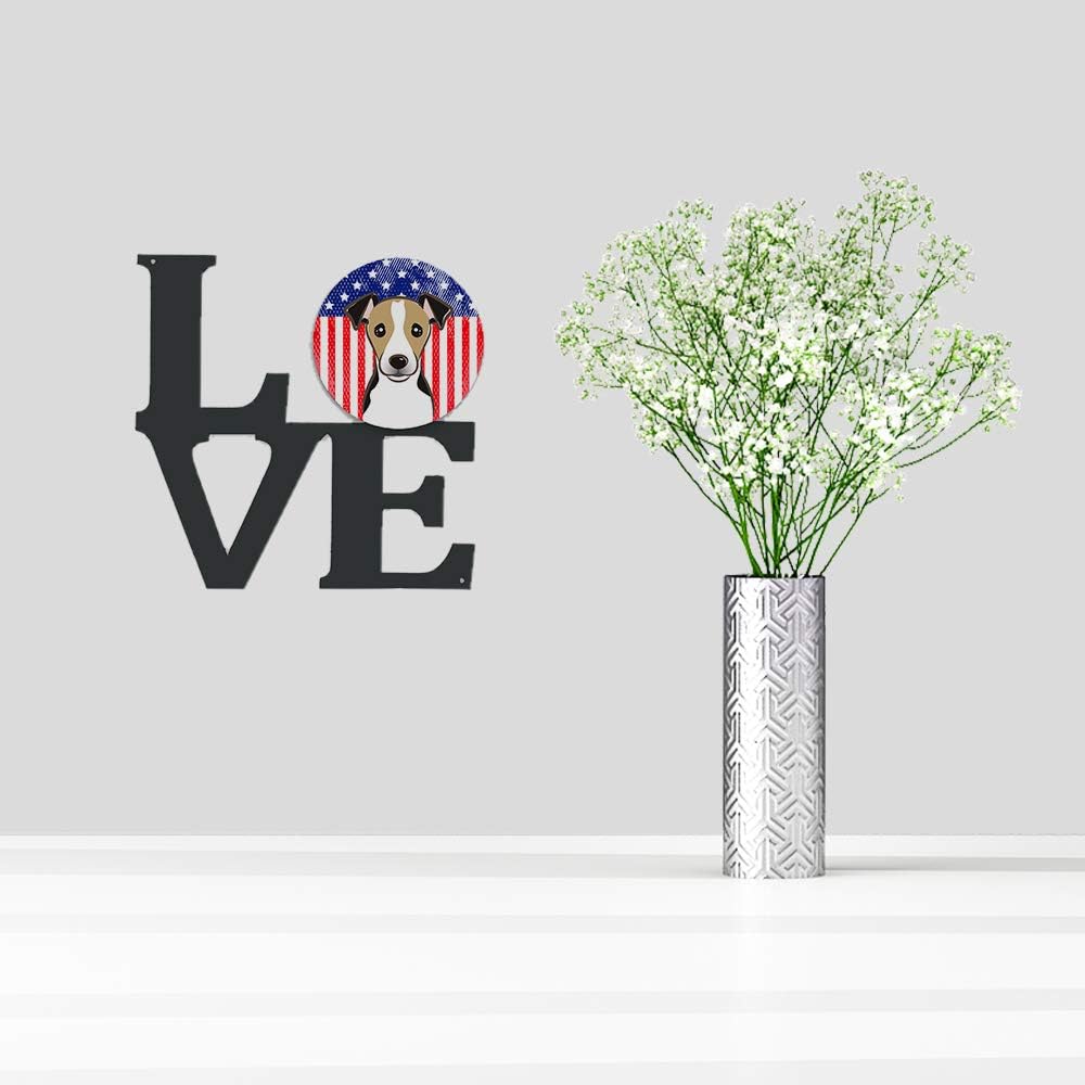 Caroline's Treasures BB2191WALV American Flag and Jack Russell Terrier Metal Wall Artwork Love Indoor Outdoor Art Decor Patio, Bathroom, Kitchen Colorful Aluminum and Black Steel Sculpture