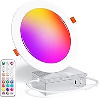 Vista 18 de Recessed Lighting 4 Inch RGBCW Color Changing Canless LED Recessed Ceiling Light with Junction Box,12W 1080LM LED Downlight Dimmable by Remote