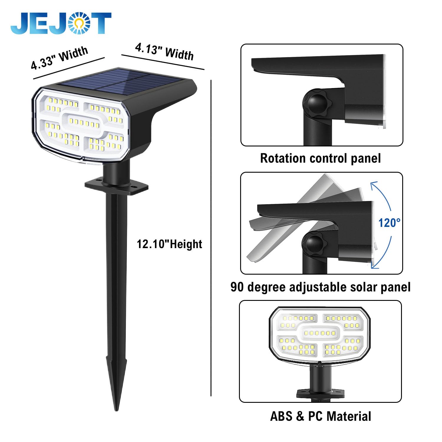 JEJOT Solarleuchten für den Außenbereich, wasserdicht, IP65, superhelle LED, 3000 K, 2 Beleuchtungsmodi, solarbetrieben, Terrasse, Garten, Solarleuchten, Außen-Landschaftslichter an/aus