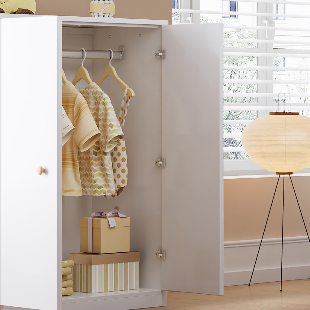 Kleiderschrank mit Stange, Doppeltürig, 80 x 50 x 120 cm, Weiß
