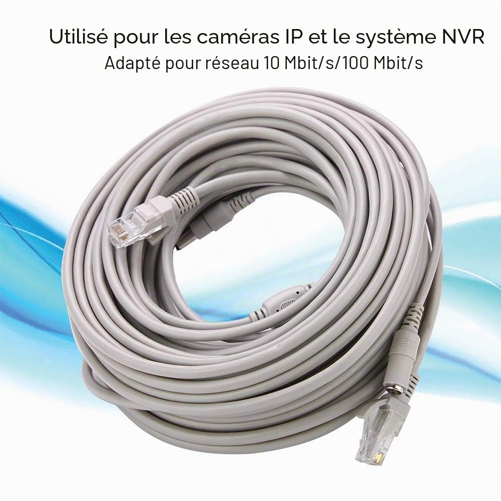 KIMISS RJ45 Cat 5 Réseau Ethernet Câble de raccordement + Câble Ethernet CCTV DC 5M / 10M / 15M / 20 mètres pour les caméras IP Système NVR 10Mbps / 100Mbps(20M)