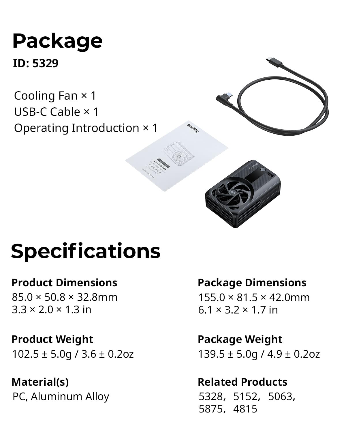 SMALLRIG Kühlventilator mit integriertem Akku, externes Kamerakühlsystem, Einrastdesign für Sony A7 IV/A7S III/A7C II/A6700/ZV-E10/ZV-E10 II/FX3/FX30, für Canon R5/R5 Mark II/R6 Mark III - 5329