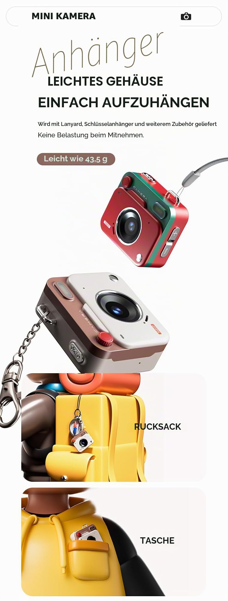 CCD Mini-Digitalkamera, Retro, 48 MP, tragbare Studentenkamera, 1080P FHD, kompakte Digitalkameras mit 1,7-Zoll-LCD-Bildschirm für Kinder, Mädchen, Jungen (Braun)