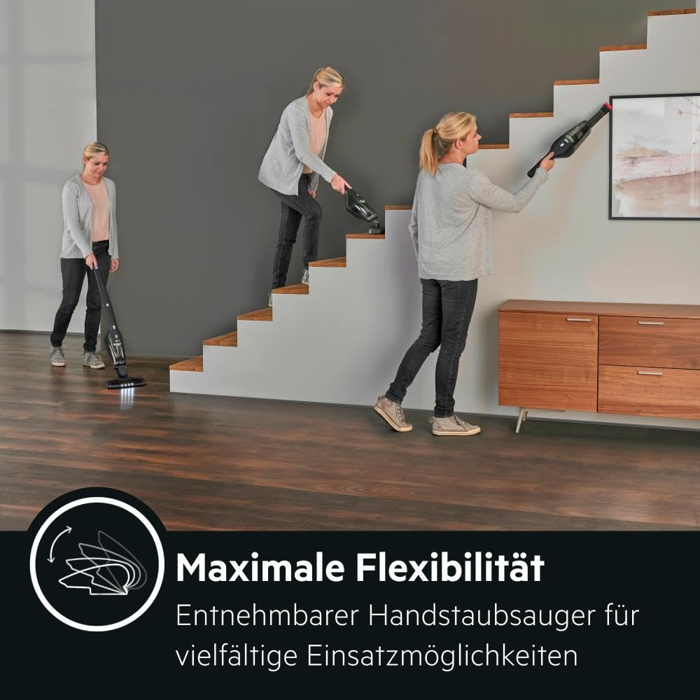 AEG Serie 3000 Ergorapido CX7-2-45MÖ 2in1 Akku Staubsauger, 50% Recyclingmaterial, beutellos, bis zu 45 min Laufzeit, freistehend, wendig, Bürstenreinigungsfunktion, LED, 0.5L, schwarz
