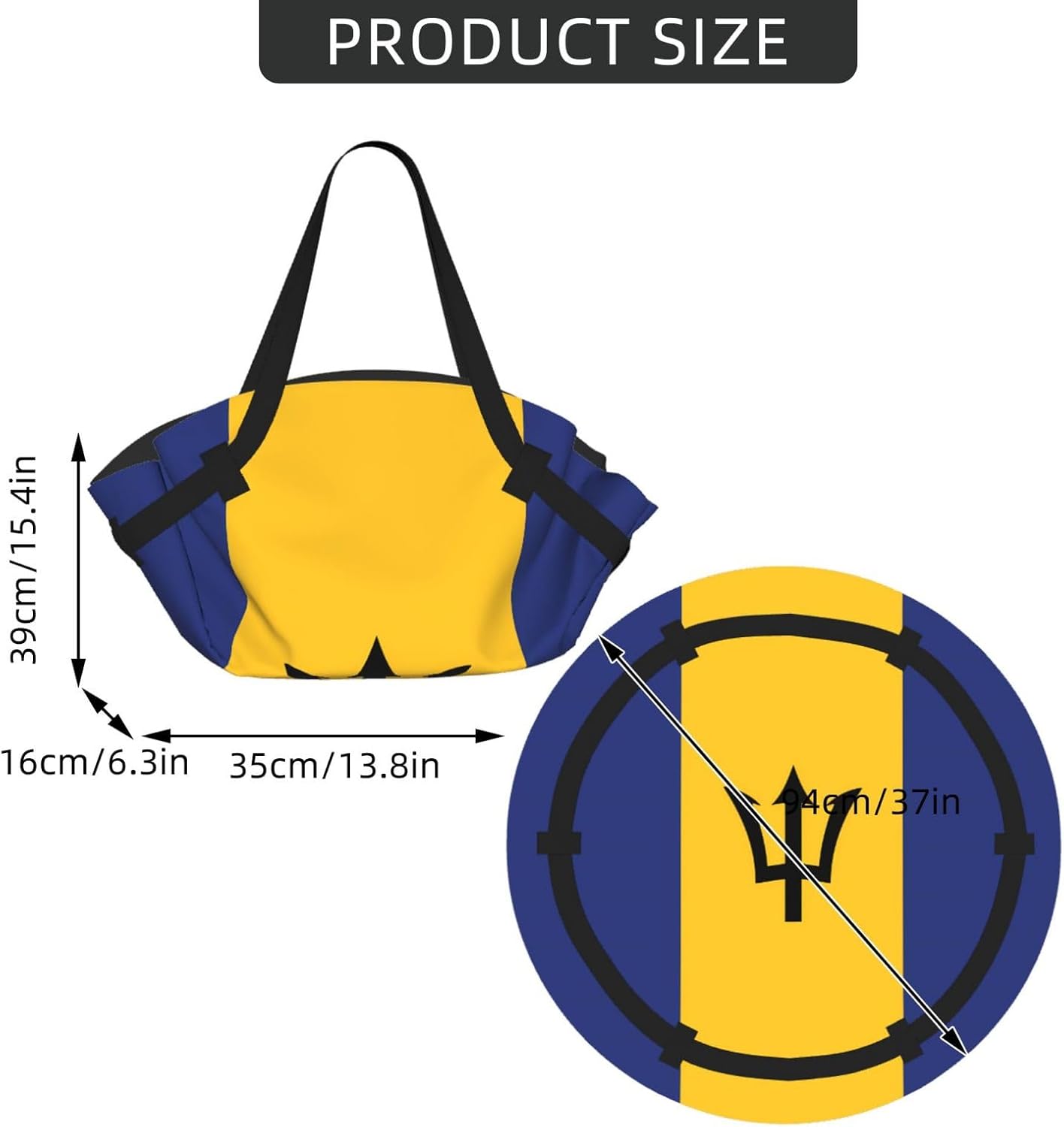 Flag of Barbados Foldable Camping Tote Bag-2-in-1 Picnic Blanket with Carry Bag, Waterproof Round Mat for Beach Park, Portable Outdoor Storage Organizer
