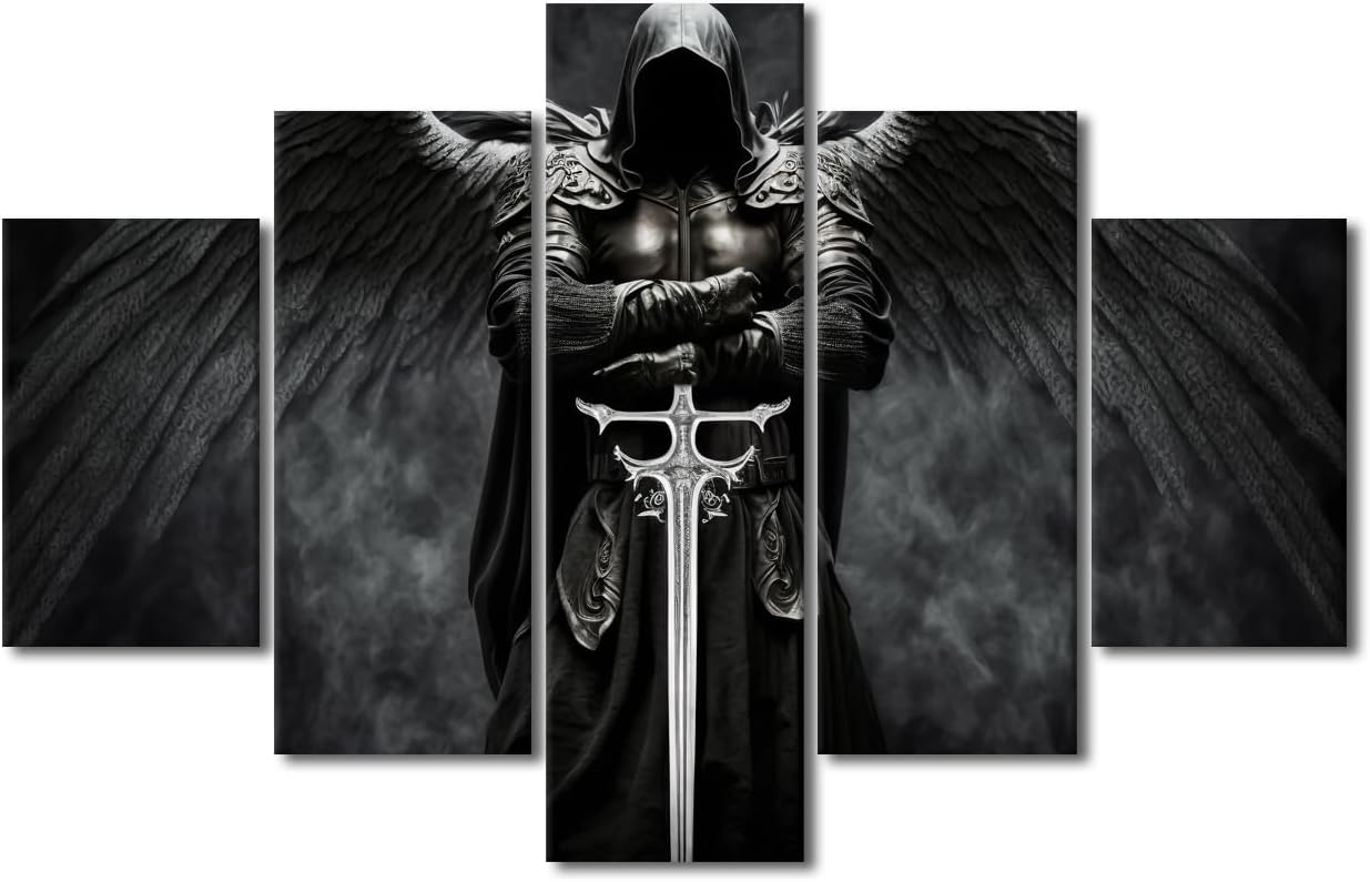 TUMOVO Living Room Wall Decor Dark Warrior Angel Paintings Canvas Wall Art Fantasy Wall Art Canvas Frame Art Prints Artwork for Home Walls Modern Decor Canvas Art Posters and Prints, 60"x40"