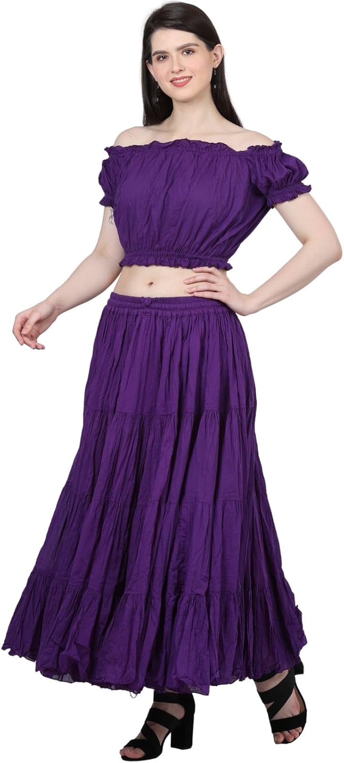 Wevez Women's Gypsy 25 Yard Solid Color Cotton Skirt - Image 5