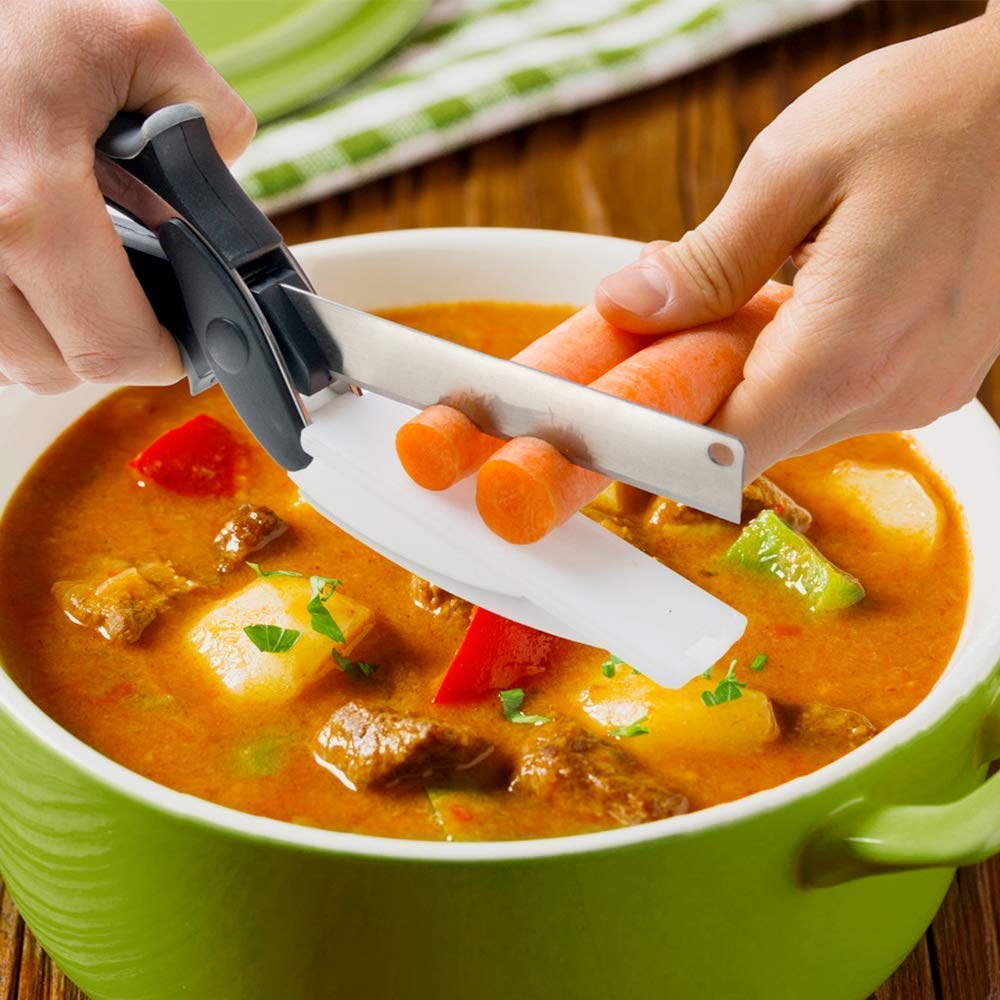 Salad Chopper Scissors With Built-in Cutting Board – Vegetable Cutter, Kitchen Shears For Fast Chopping