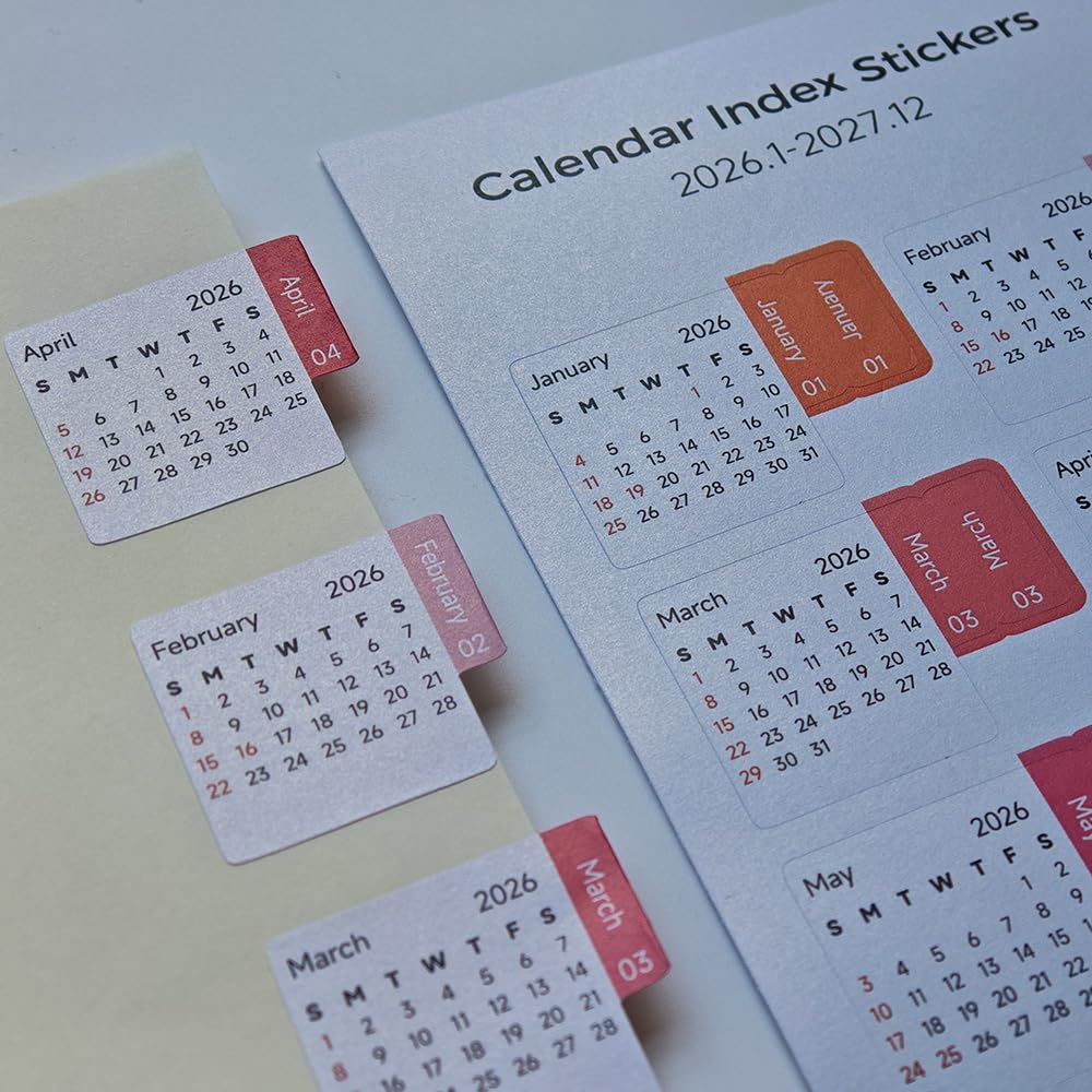 Monthly Tabs, Self Adhesive Tabs Stickers, Planners Index Tabs Calendar Tabs for Planners, Office, Study, Notebook (Warmth)