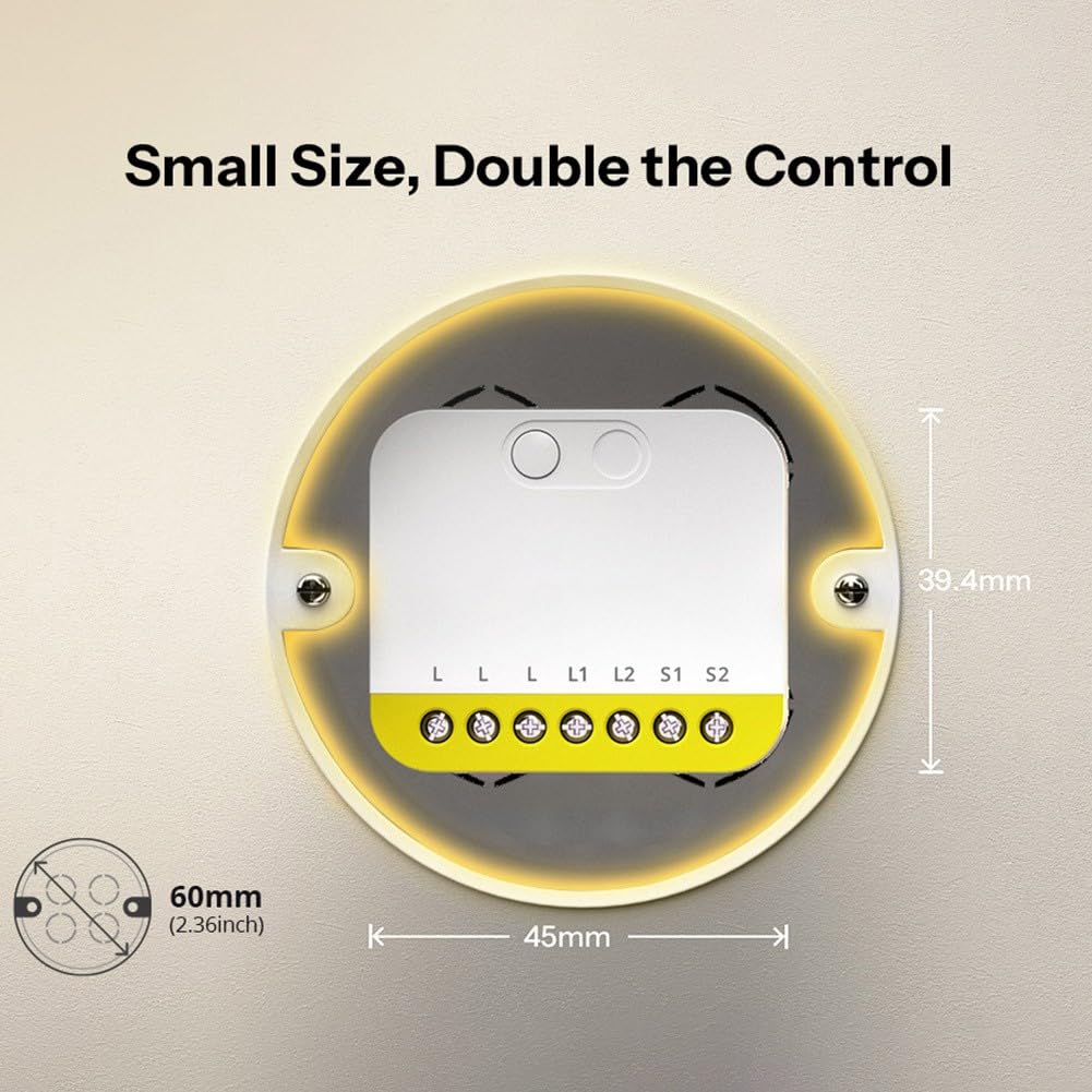 Zigbee 3.0 Smart Switch moduł 2-kanałowy bez przewodu neutralnego, 100-240 V, 12 A/8 A, kompaktowy do doposażenia w standardowe puszki, zdalne sterowanie i automatyzacja, biały