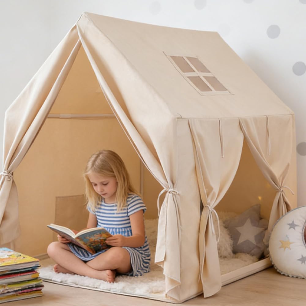 Großes Kinderzelt für drinnen, Prinzessinnen-Spielzelt Indoor Spielhaus für Kinder, Kinderzimmer Deko & gemütliches Lesezelt für Mädchen und Jungen, Beige