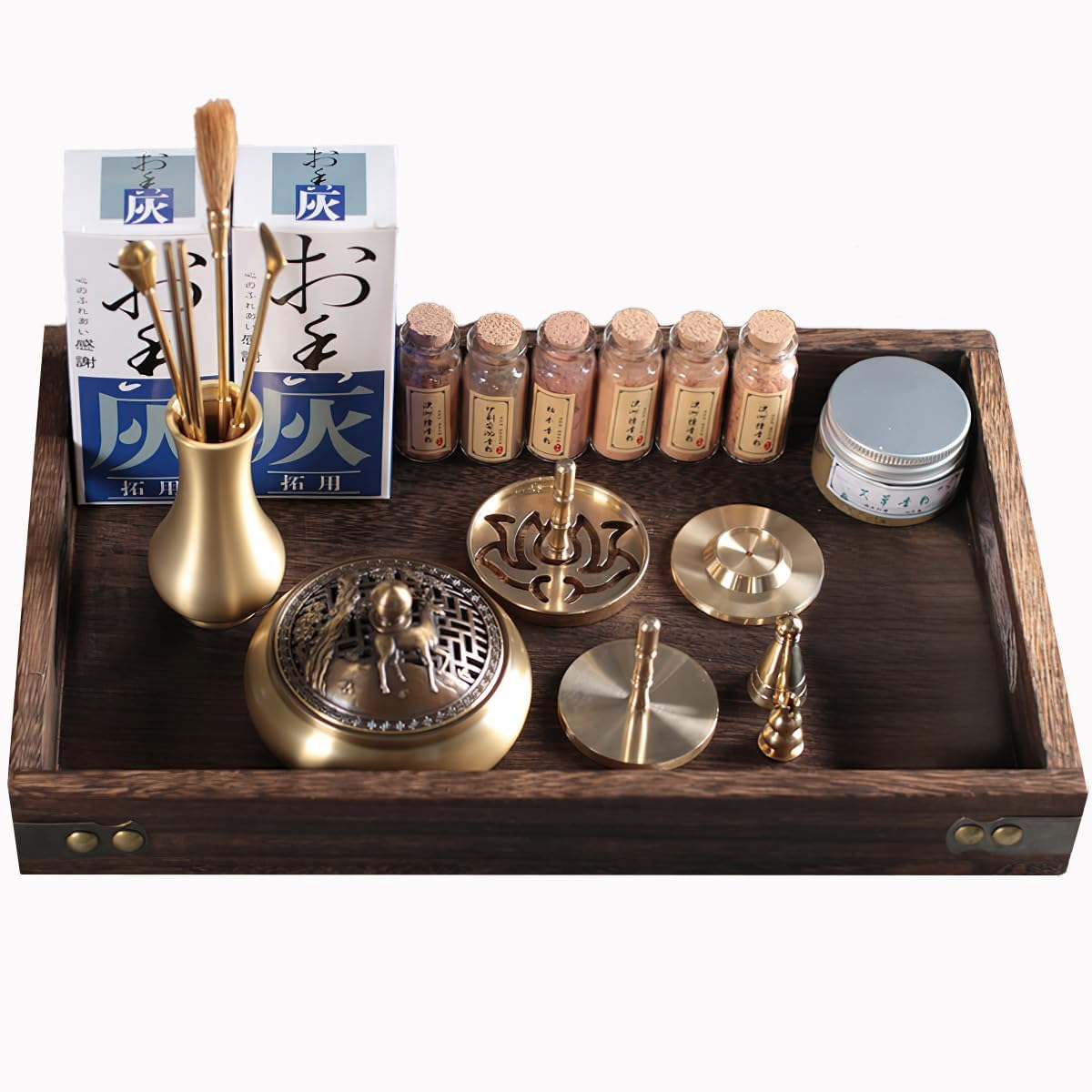 Kit bruciatore di incenso cinese, kit bruciatore di incenso in puro rame/ottone, accessorio per fragranze cinesi per la casa con strumenti per stampi per incenso