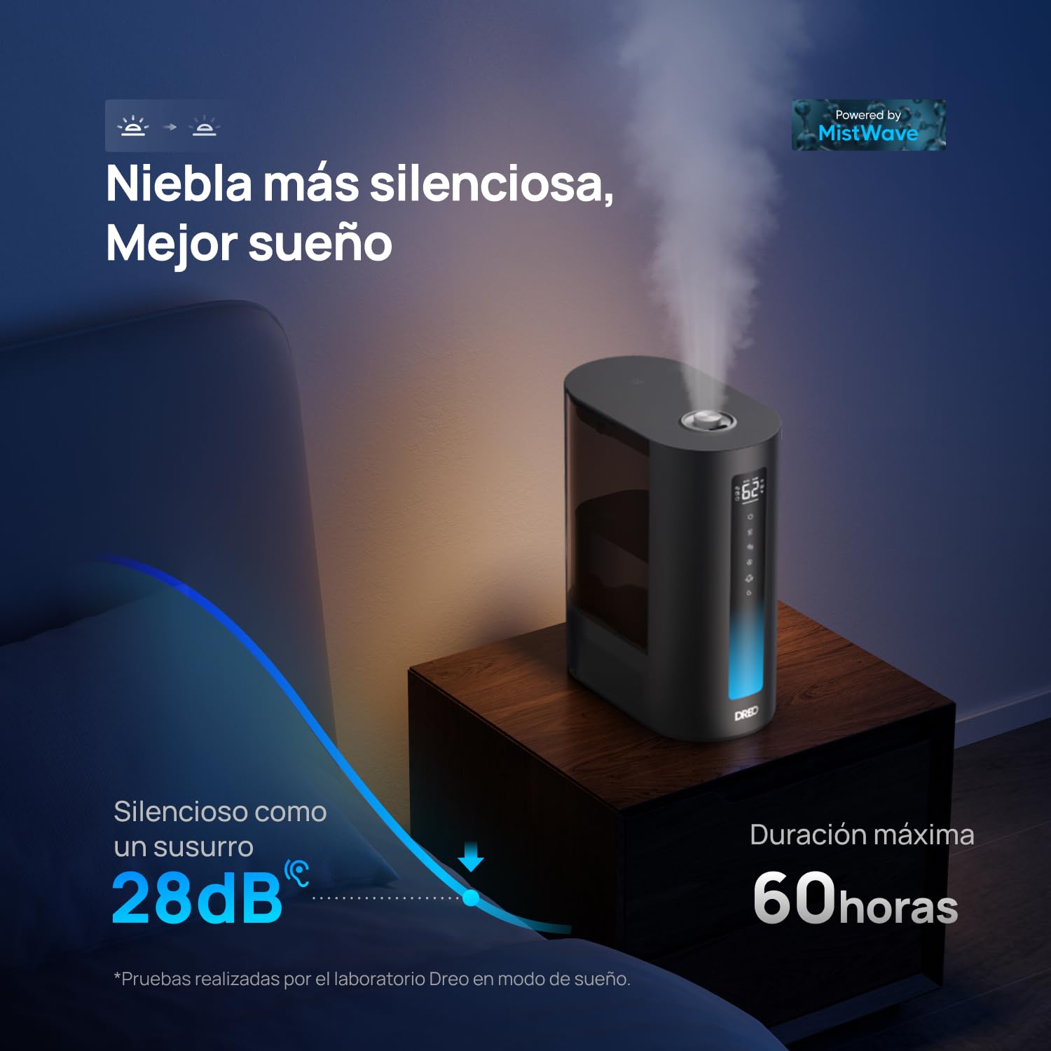 DREO 6L humidificador dormitorio, inteligente para grandes espacios, vapor frío/caliente, para plantas y bebé, llenado superior, 60 horas, silencioso, temporizador, compatible con Google/Alexa, HM713S