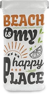 susiyo Beach Is My Happy Place Summer Glasses Case Portable Microfiber PU Leather Soft Sunglasses Bag Eyeglasses Pouch Holder Squeeze Top for Women Men