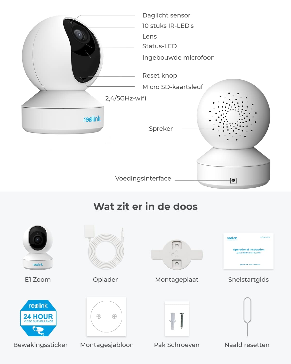 Reolink Cámara PTZ Interior 5MP, E1 Zoom, Visión 360° (Reacondicionado) | Cámara IP WiFi Interior con Zoom Óptico 3X, Giro 355°/50°, Audio 2 Vías, WiFi 2,4/5GHz, Seguimiento Inteligente