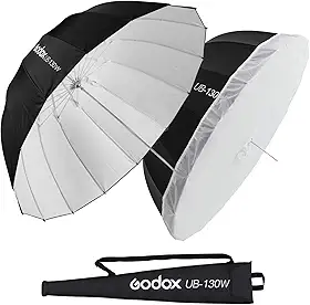 Godox UB-130W Guarda-chuva refletivo profundo parabólico 130 cm branco interno estúdio de fotografia guarda-chuva leve macio com capa difusor para gravação em estúdio de vídeo (130 branco)