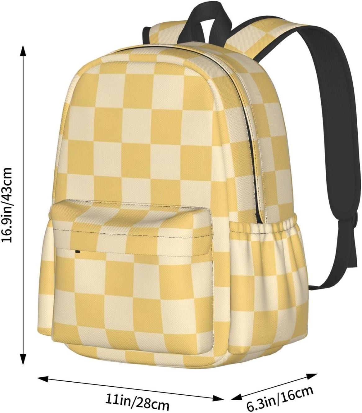 Checkered Yellow Laptop Backpack For Men Women, Lightweight Daypack Bookbag For Daily Commutes Business Travel Hiking