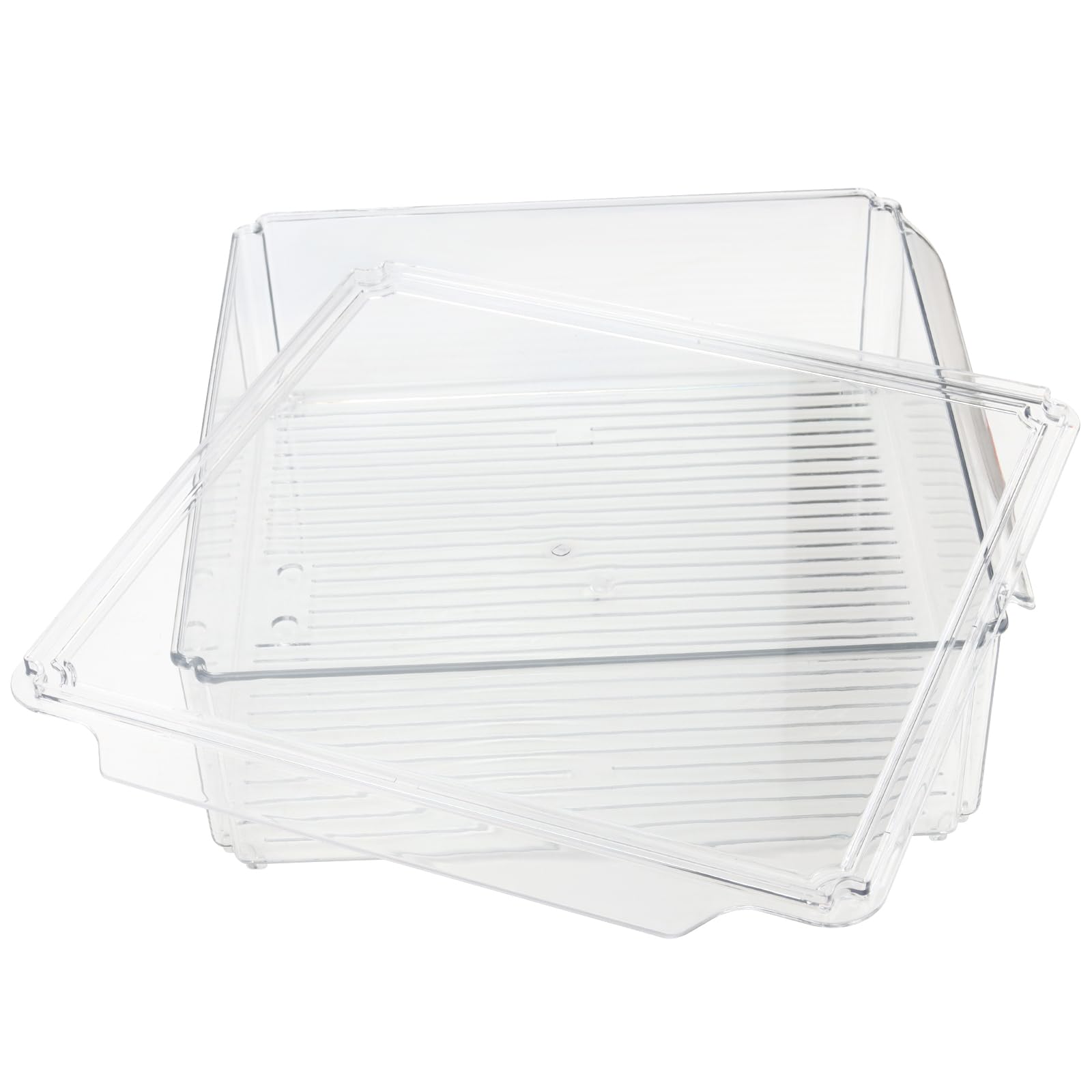 HAKZEON Paquete de 10 contenedores de almacenamiento transparentes para nevera con tapas, cajas de almacenamiento apilables para nevera con orificios de drenaje, organizadores de plástico para congela