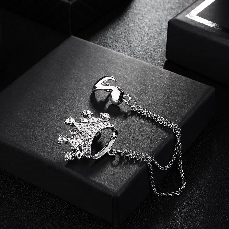 Image of coadipress Crown With Hanging Chain Brooch for Women Men Elegant Gentlemen Gold Silver Crystal Crown Lapel Pin Vintage Rhinestone Wedding Brooch Suit Shirt Pin Accessories