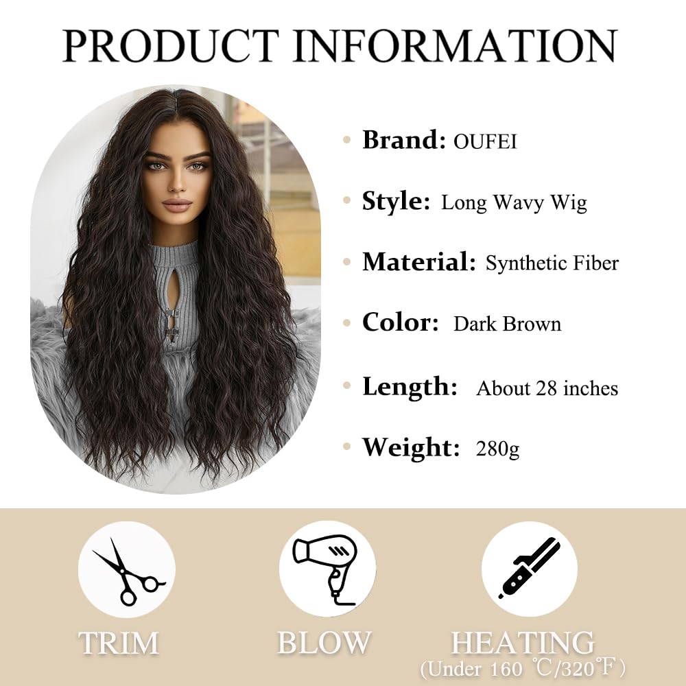 OUFEI Long Dark Brown Wig Wavy Wigs for Black Women Natural Synthetic Hair Heat Resistant Wigs for Daily Party Cosplay Wear - Image 2