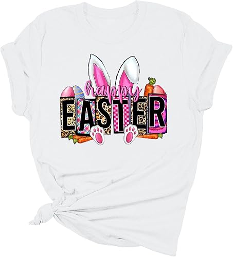 Miniatura 3 de Womens Easter Shirt, Women Happy Easter Shirts Bunny Rabbit Graphic T-Shirt Funny Letter Printed Short Sleeve Tops