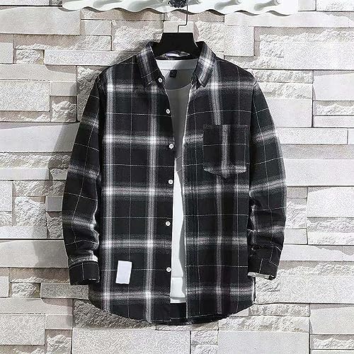 Cotton Plaid Shirts for Men Regular Fit Big and Tall Casual Shirts Long Sleeve Snap Button Down Shirts with Pockets2