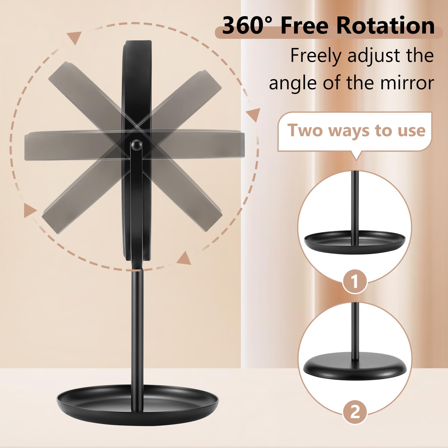 DECLUTTR 15X Magnifying Makeup Mirror, 9 Inch Tabletop Mirror on Stand, Large Double Sided Mirror for Desk,: Black