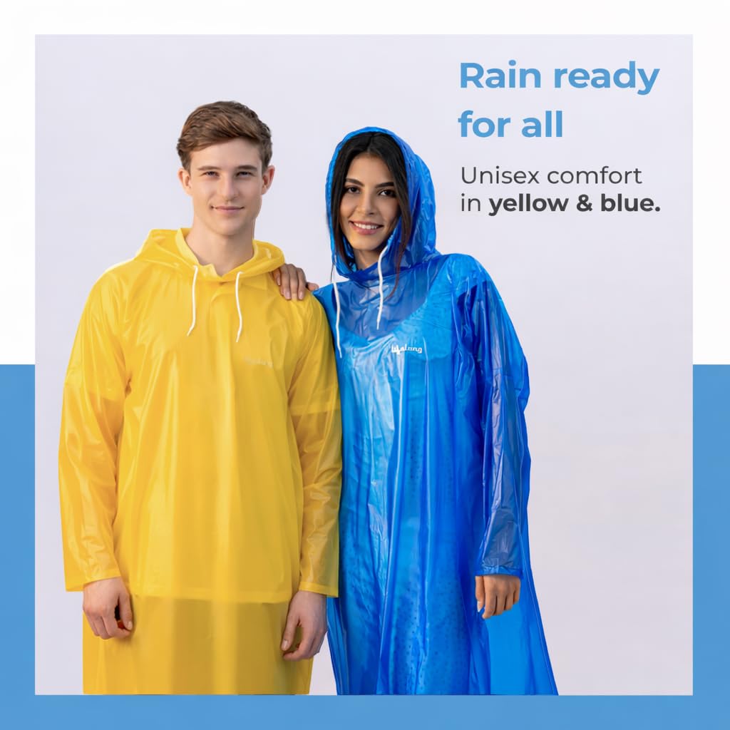 Lifelong Waterproof Unisex Raincoat | Hooded Full Sleeves Outdoor Poncho for Men, Women, Boys & Girls | Durable PVC Rainwear for Camping, Hiking, Travelling | Adjustable Drawstring | Sky Blue (1 Pc) 4