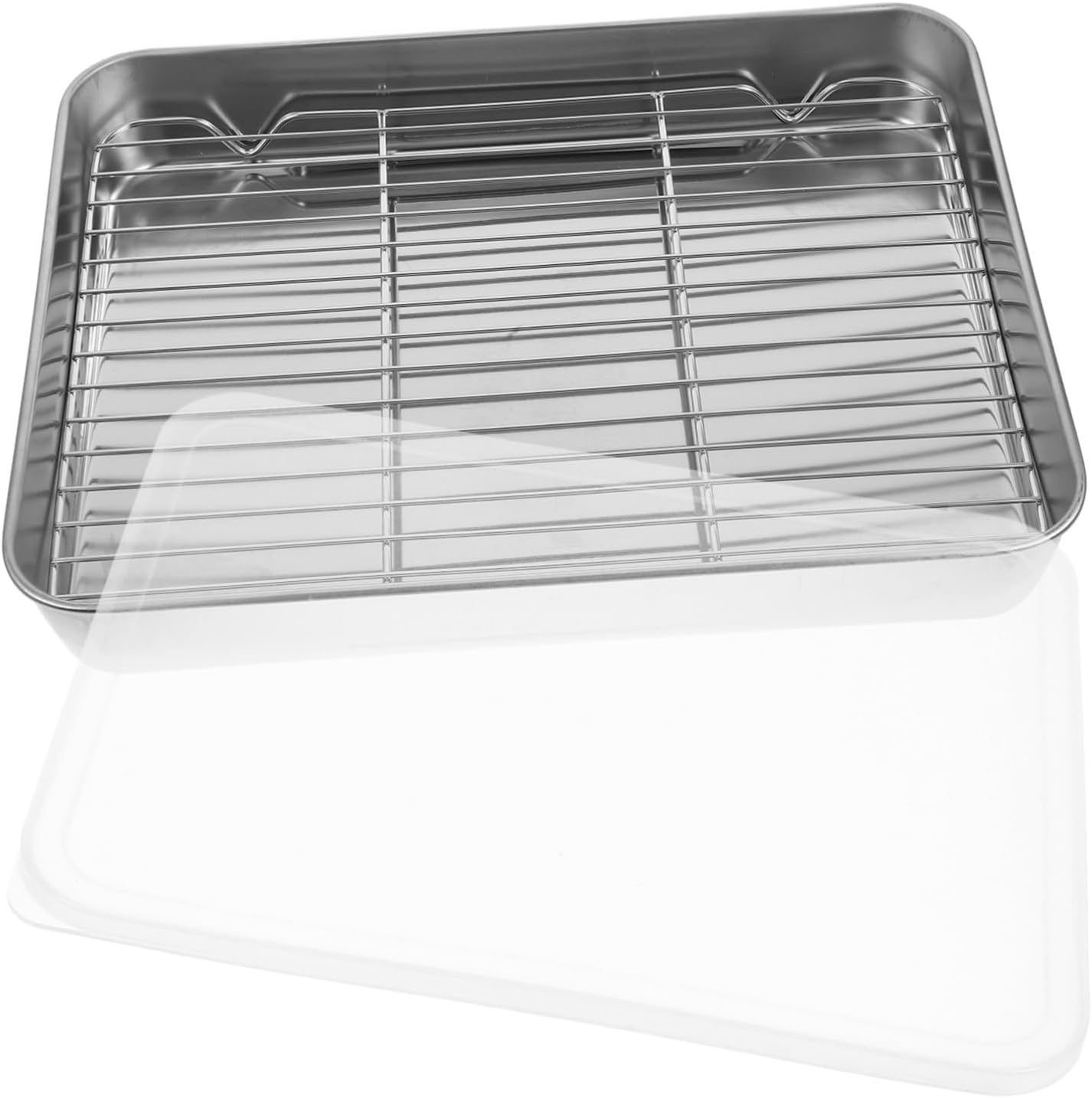 Cabilock Multiuse Stainless Steel Baking Tray with Rack for Oven Roasting Broiling Grilling Kitchen Tool for Cooking Baking Moisture Retention