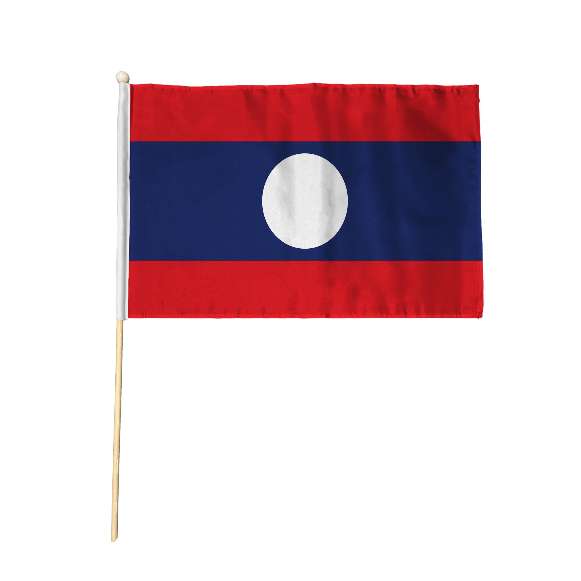 Flagtex Laos Pack of 12 Hand Waving Flag (18x12 Inch Large) - Premium Wooden Stick Hand Flag Big Size Natural Wood Pole Lao National Flag Events Parades Celebrations Cultural Festivals