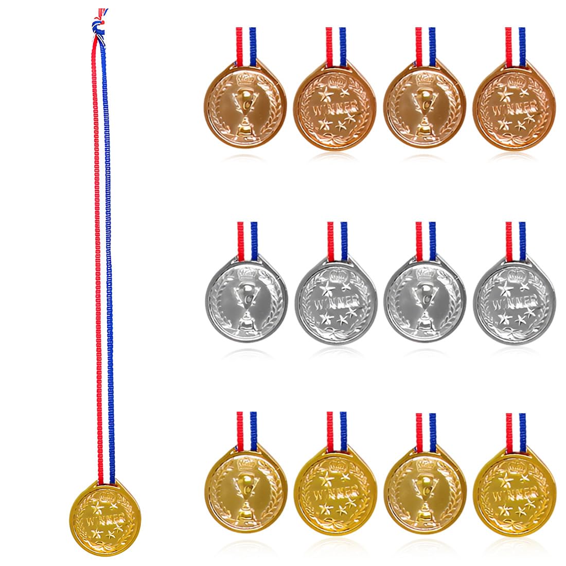 12 Pezzi Medaglie Premiazioni Plastica Oro Argento Bronzo Per Feste Sportive