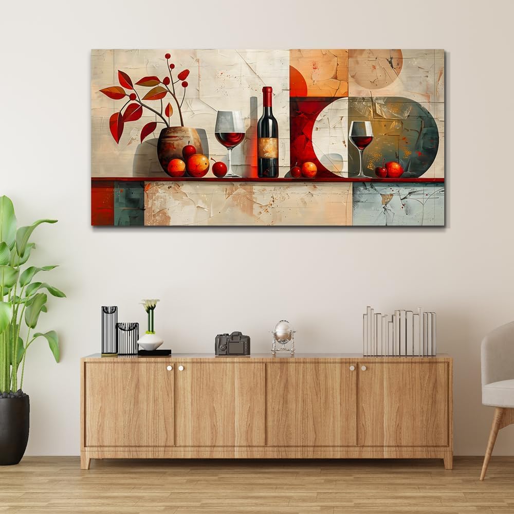 ERQINHUA Large Canvas Wall Decor For Kitchen Wall Art For Living Room Dining Room Decorations Wine Glass Still Life Abstract Picture Artwork Pub Wall Mural Posters Home Decor Aesthetics 24"x48"