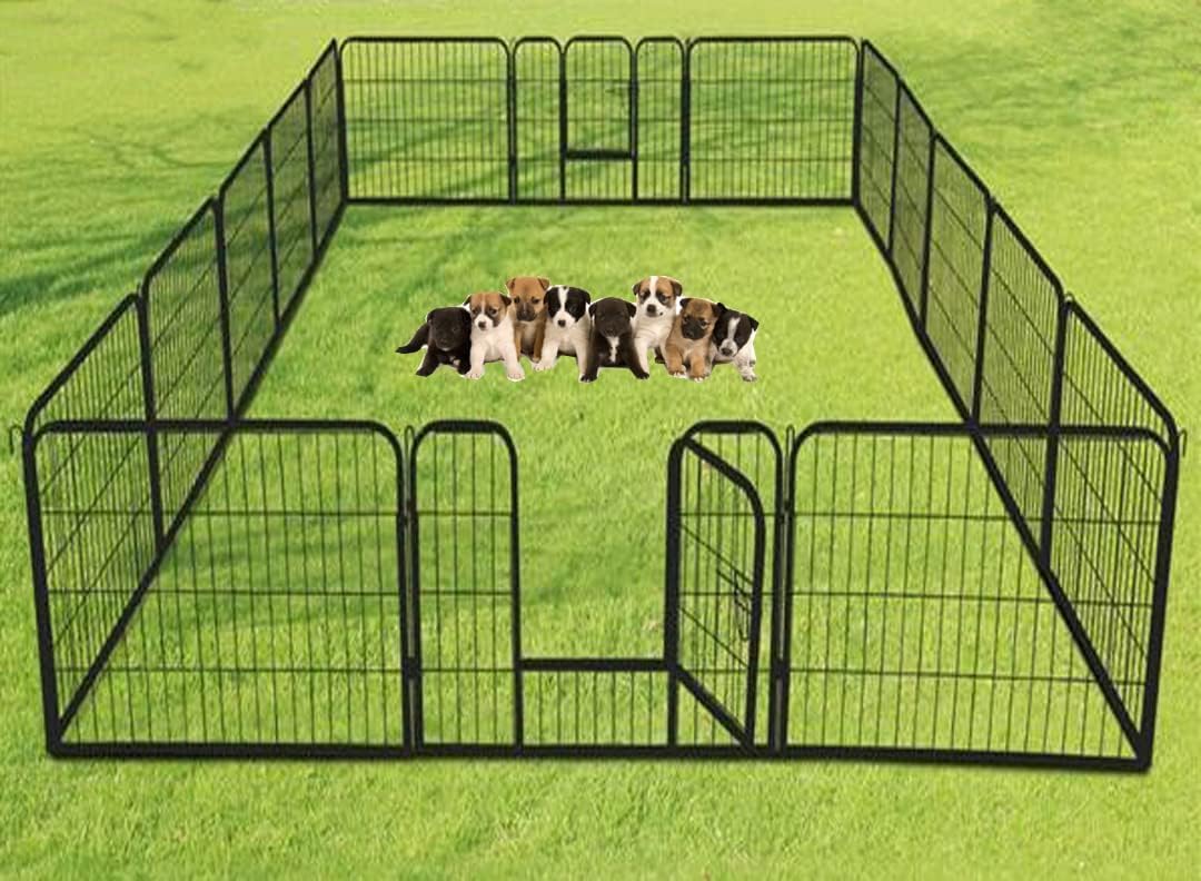 8 Panels Heavy Duty Dog Playpen Pet Pen Run Enclosure (24", Black Hammer Coated)