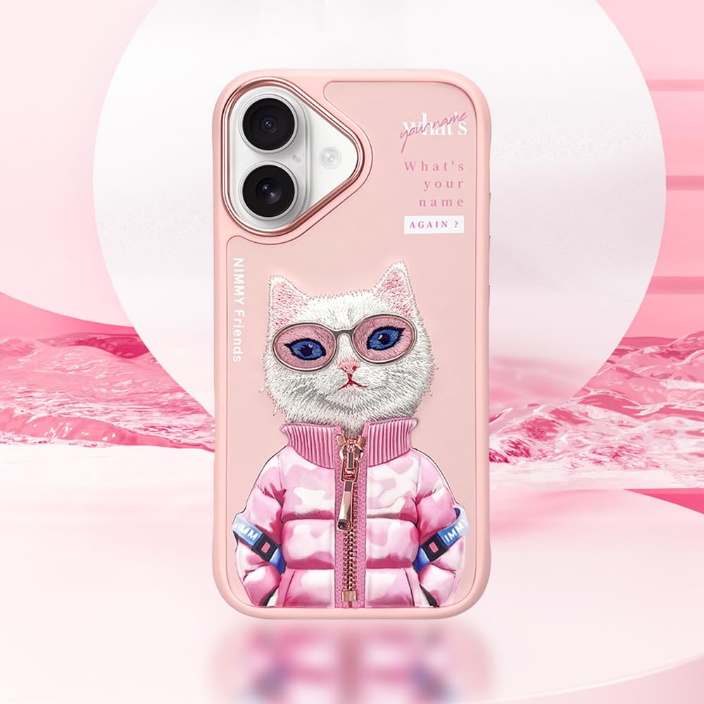 Nimmy COOL&Cute 2.0 Cat Coque compatible avec iPhone 16 Rose
