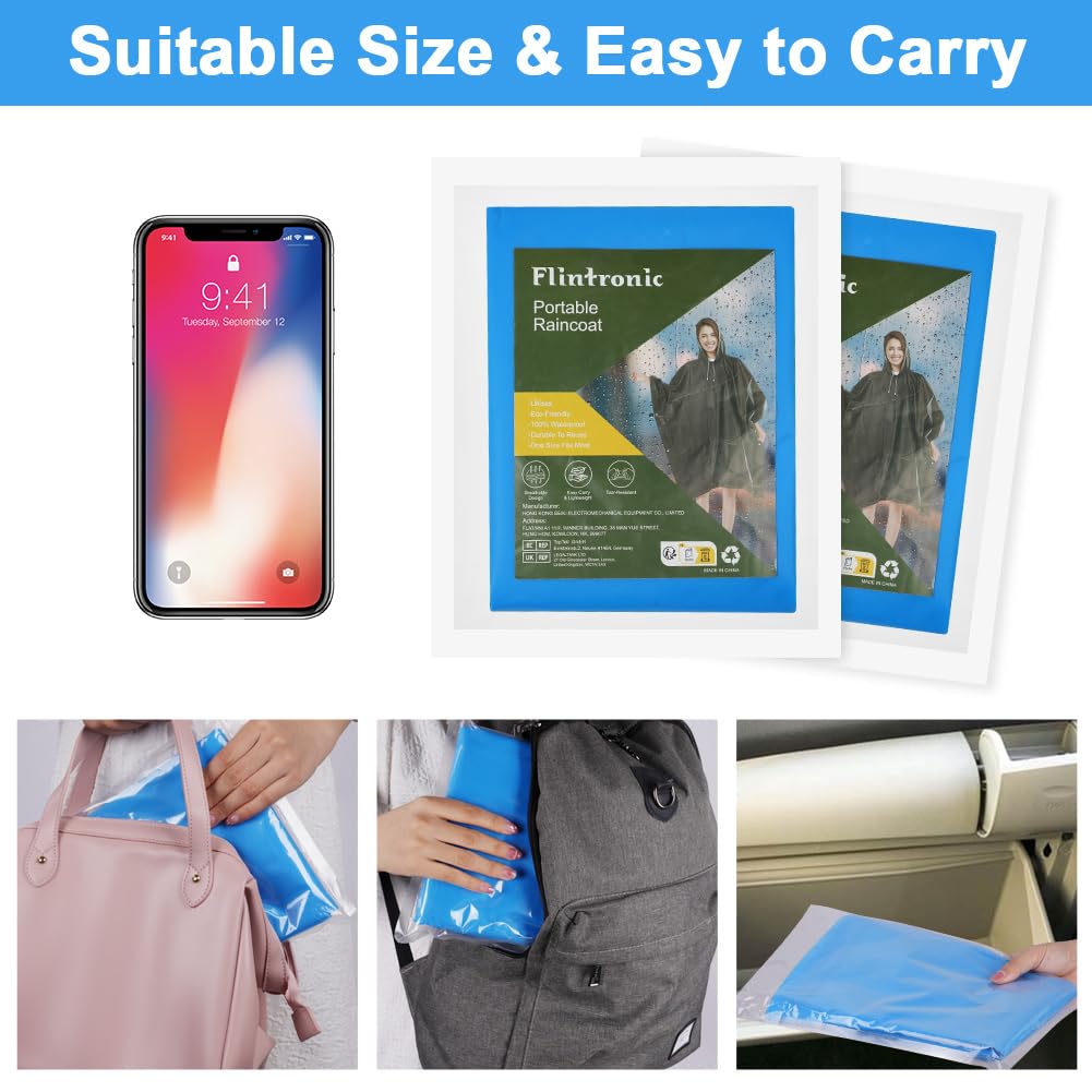 flintronic Poncho, EVA Poncho Impermeabile Riutilizzabile, Impermeabile Portatile con Cappuccio per Adulto, Poncho Antipioggia per Uomo e Donna, per Campeggio, Escursionismo