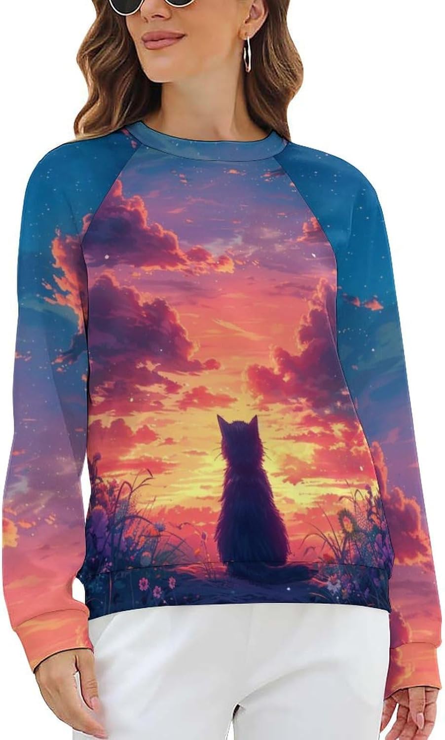 Long Sleeve Shirts for Women Cat Printed Fall Winter Dressy Holiday Casual Fashion Crewneck Tunic Tee Shirts - Image 8