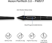 Vista 7 de HUION Inspiroy Keydial KD200 Tableta de dibujo inalámbrica, tableta gráfica Bluetooth con dial de teclado, 5 teclas expresas personalizadas