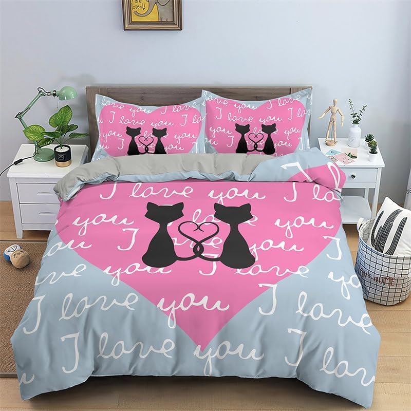 Housse de couette 240x260 chat noir : parure adulte douce et confortable haut de gamme