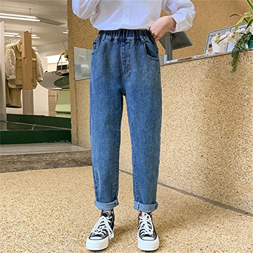 Calça jeans infantil para meninas calça jeans lisa cintura elástica jeans para bebês meninas jeans d