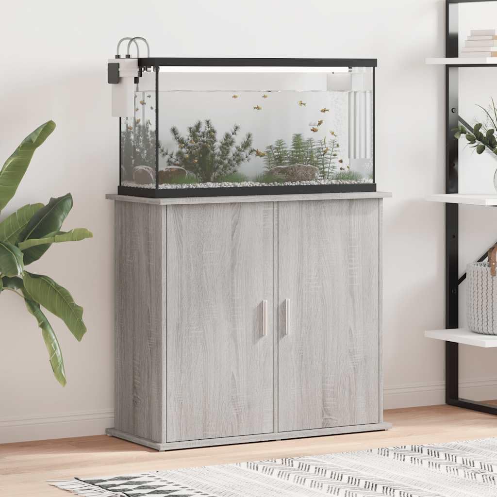 Soporte para acuario, color gris, de madera Sonoma, 81 x 36 x 73 cm, armario inferior estable con espacio de almacenamiento y puertas para accesorios de acuario, estantería, muebles, ideal