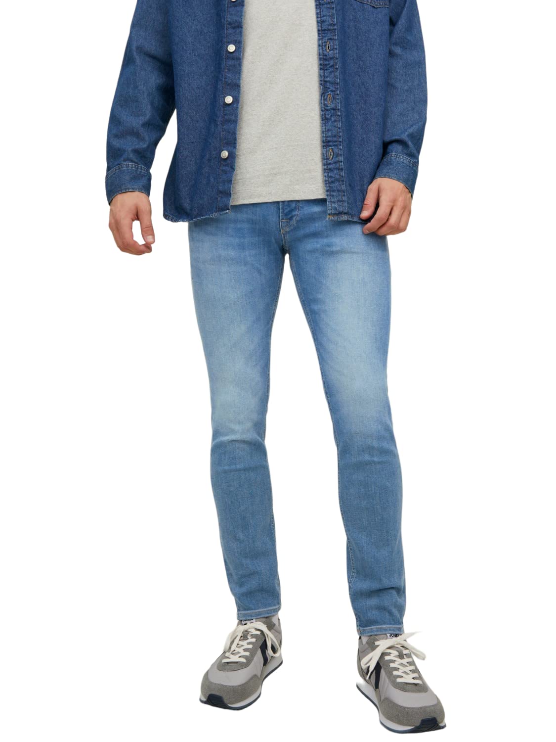 Jack & Jones Men's Blue Denim Jeans Skinny Fit Super Tight Pants Denim Blue Jeans For W32 / 34L